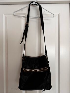 HOBO Black Crossbody Bag with Gold Stud Accents